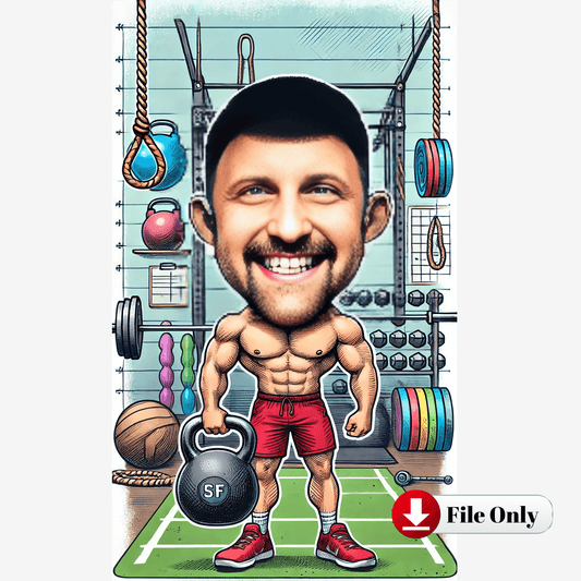 Custom Caricature Man - Fun Custom Workout Drawing - Personalized Bodybuilder Art for Gym Lovers, Trainers, and Fitness Enthusiasts - Drawings From Life #