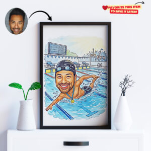 Custom Swimmer Portrait Personalized Swimming Gift (3)