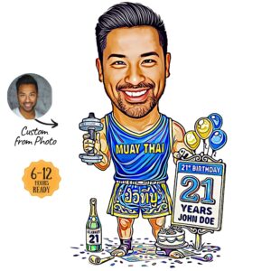 Hand-Drawn Boxing Cartoon Drawing - Custom Caricature For Muay Thai Fighter